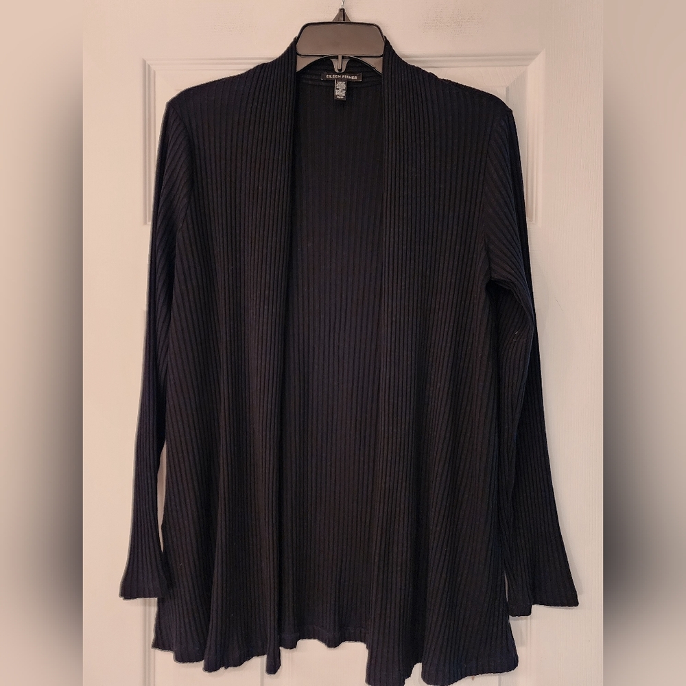 EILEEN Fisher Textured Ribbed High Neck Jacket Stretch Black Cardigan Size XS - Picture 4 of 15